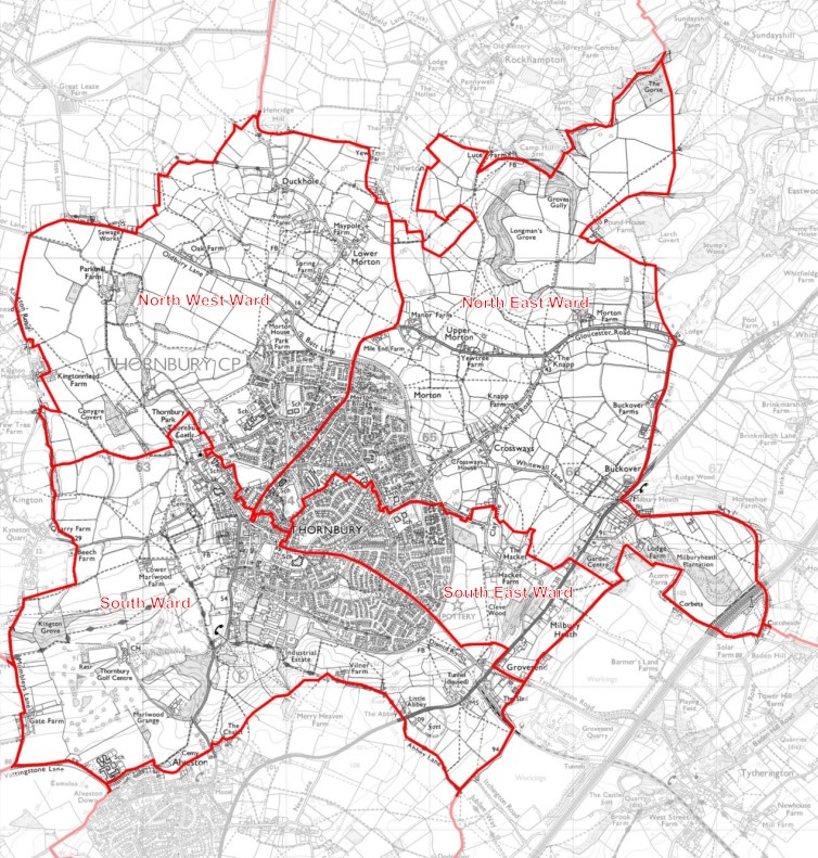 Image showing a map of Thornbury with the wards marked out